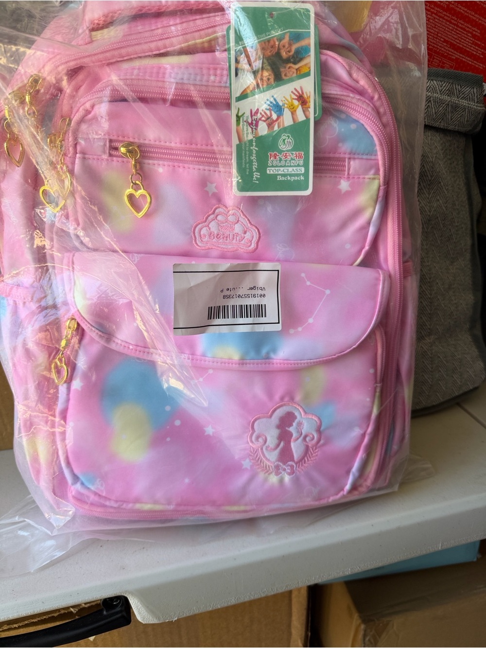 Kids Pink Galaxy Print Backpack with Heart Zippers